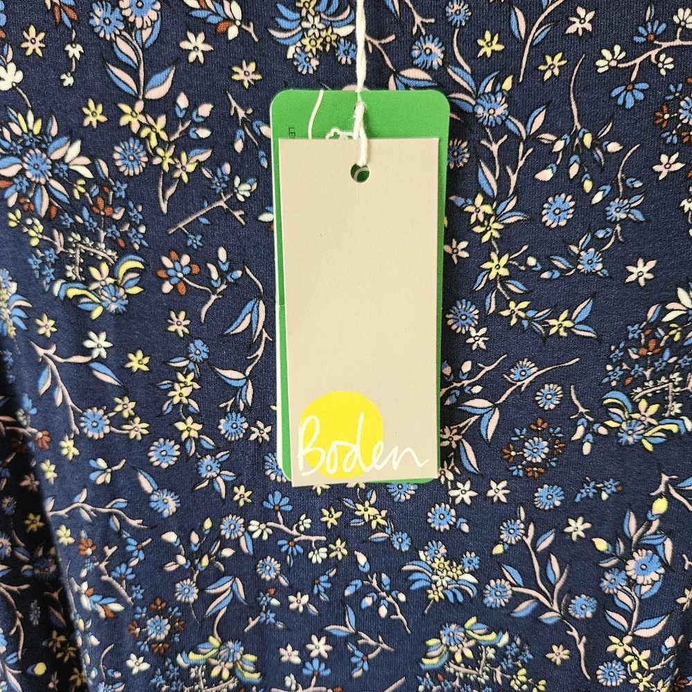 Boden Navy Ditzy Floral Longsleeve Midi Dress, NWT Size 4 Tie Waist Springy - Picture 6 of 10